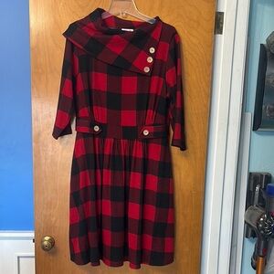 ModCloth Chic Red and Black Plaid Dress with Button Accents 1x